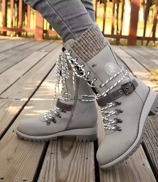 Cyrene | Women's Lace-Up Mid-Calf Winter Boots - Light Grey - Image 14