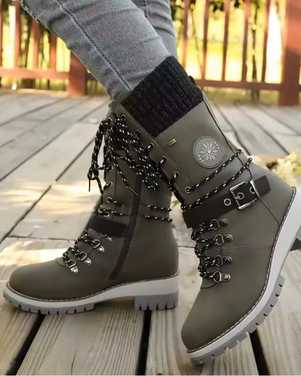 Cyrene | Women's Lace-Up Mid-Calf Winter Boots - Light Grey - Image 15