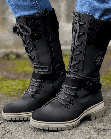 Cyrene | Women's Lace-Up Mid-Calf Winter Boots - Light Grey - Image 2