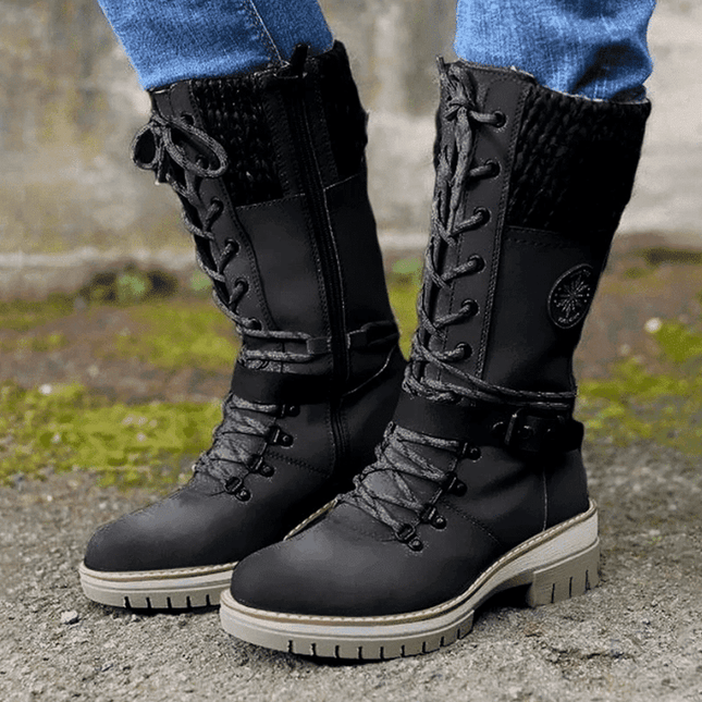 Cyrene | Women's Lace-Up Mid-Calf Winter Boots - Light Grey - Image 2