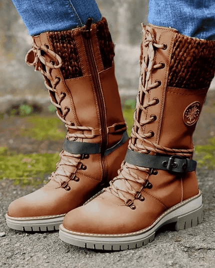 Cyrene | Women's Lace-Up Mid-Calf Winter Boots - Light Grey - Image 4