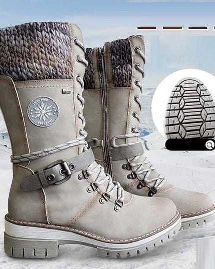 Cyrene | Women's Lace-Up Mid-Calf Winter Boots - Light Grey - Image 7