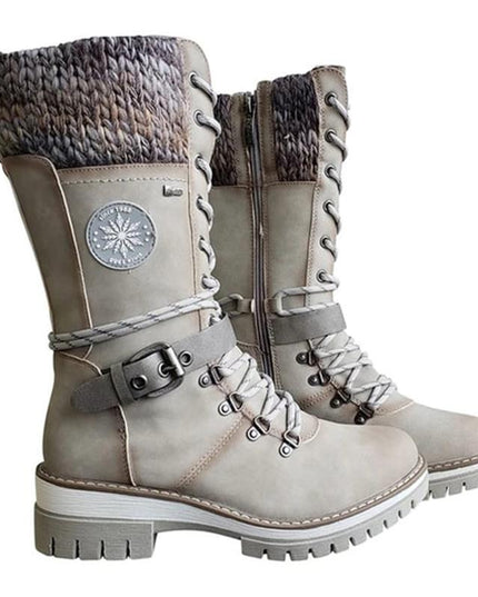Cyrene | Women's Lace-Up Mid-Calf Winter Boots - Light Grey - Image 9
