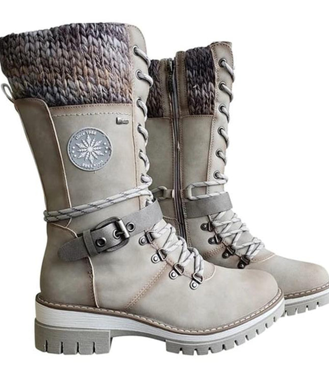 Cyrene | Women's Lace-Up Mid-Calf Winter Boots - Light Grey - Image 9