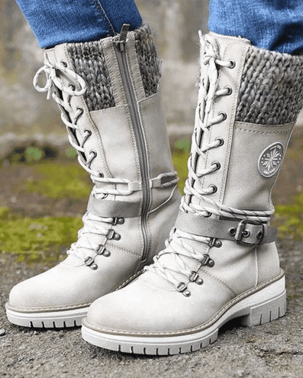 Cyrene | Women's Lace-Up Mid-Calf Winter Boots - Light Grey - Image 1