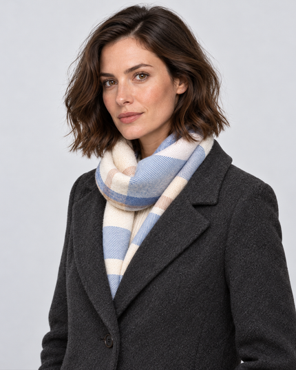 Women's Large Check Scarf with Tassel Fringe