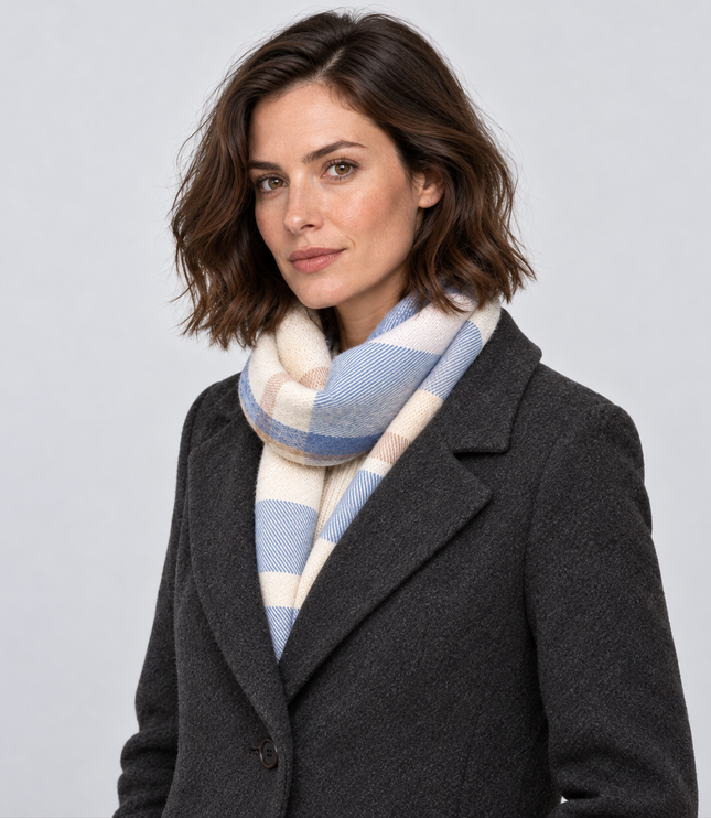 Women's Large Check Scarf with Tassel Fringe