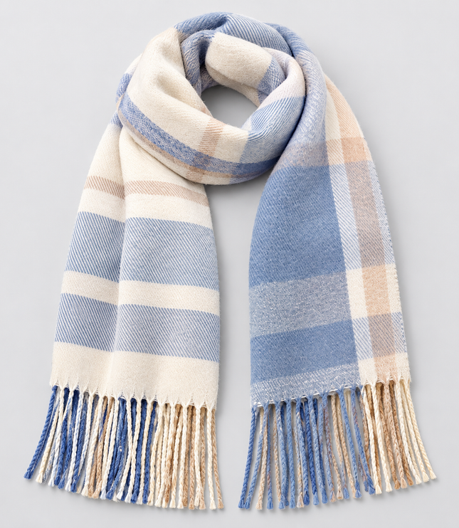Women's Large Check Scarf with Tassel Fringe