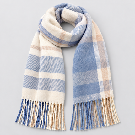 Women's Large Check Scarf with Tassel Fringe