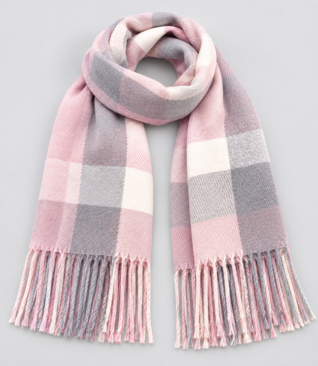 Women's Large Check Scarf with Tassel Fringe