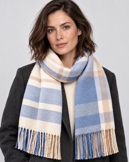 Women's Large Check Scarf with Tassel Fringe