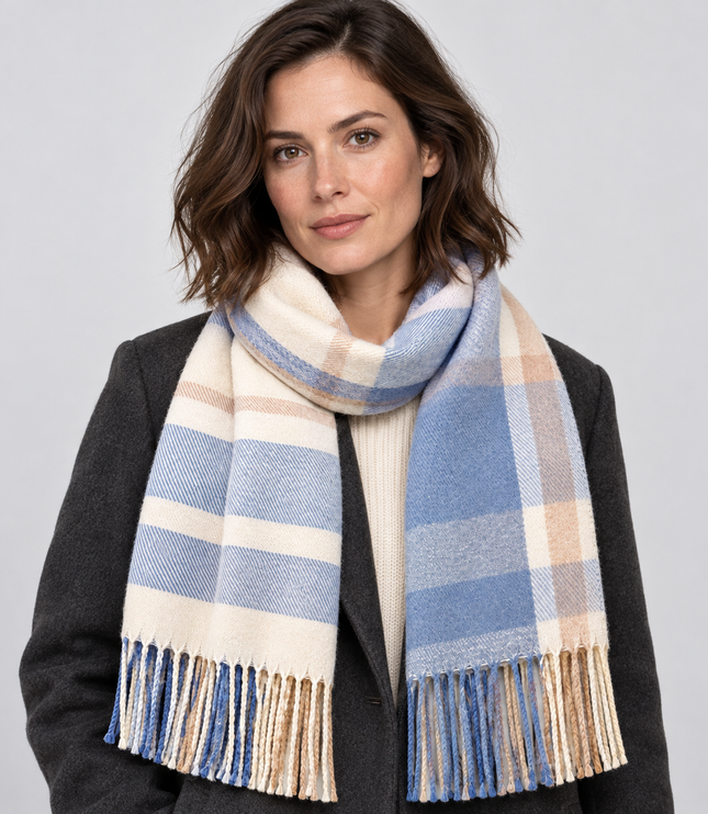 Women's Large Check Scarf with Tassel Fringe