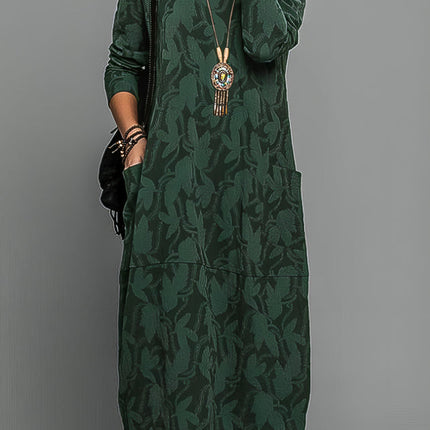 Women's Leaf Print Long Sleeve Midi Dress