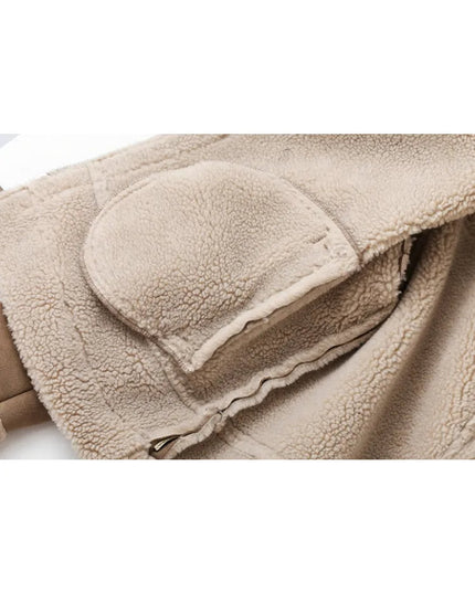 Women's Leather-Look Plush Lapel Aviator Jacket