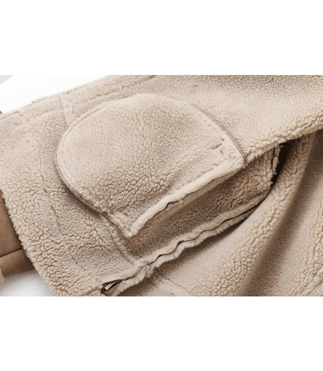 Women's Leather-Look Plush Lapel Aviator Jacket