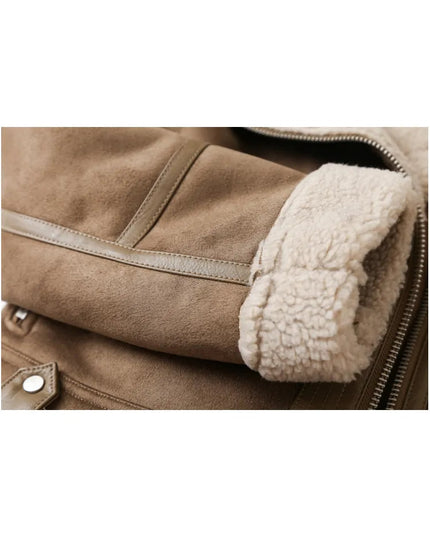 Women's Leather-Look Plush Lapel Aviator Jacket