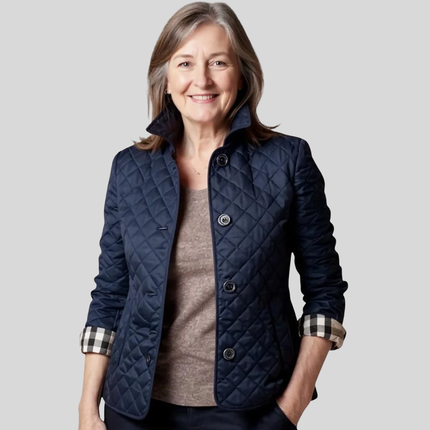 Women's Quilted Jacket with Lapel Collar - Lightweight Winter Jacket