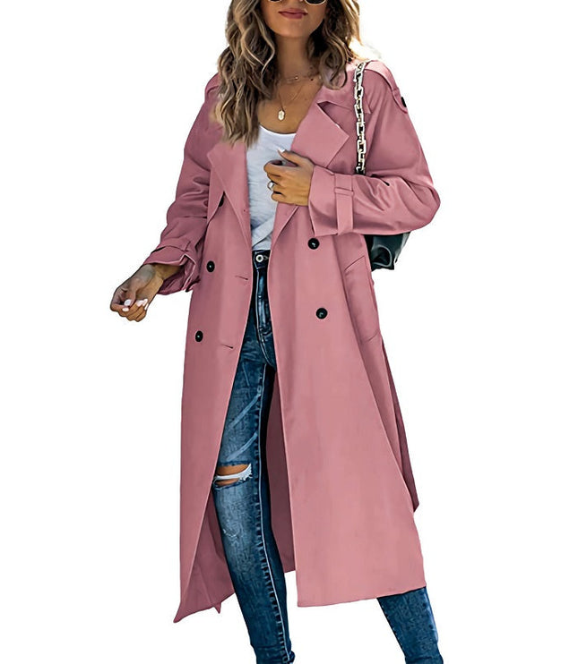 Women's Long Broad Lapel Double Breasted Trench Coat