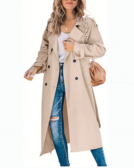 Women's Long Broad Lapel Double Breasted Trench Coat