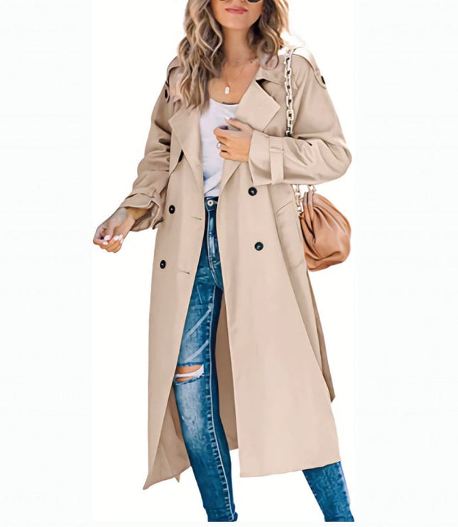Women's Long Broad Lapel Double Breasted Trench Coat