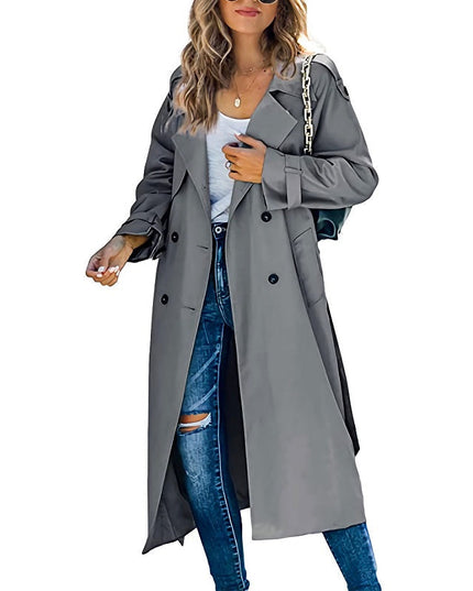 Women's Long Broad Lapel Double Breasted Trench Coat