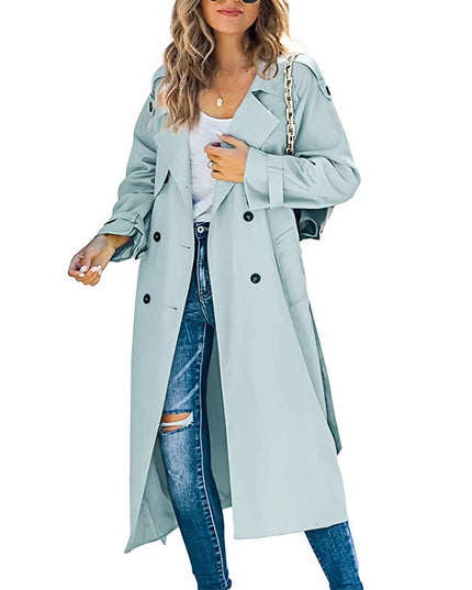 Women's Long Broad Lapel Double Breasted Trench Coat