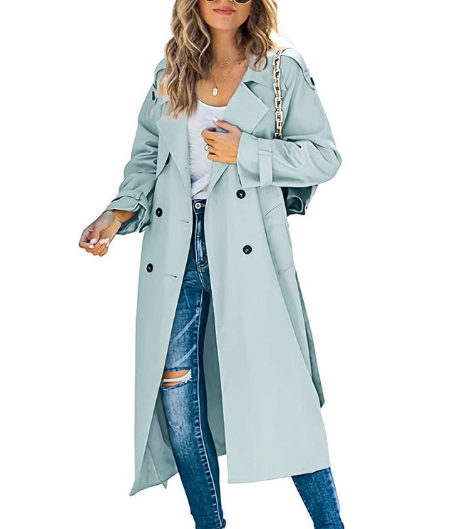 Women's Long Broad Lapel Double Breasted Trench Coat