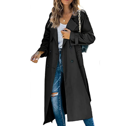 Women's Long Broad Lapel Double Breasted Trench Coat