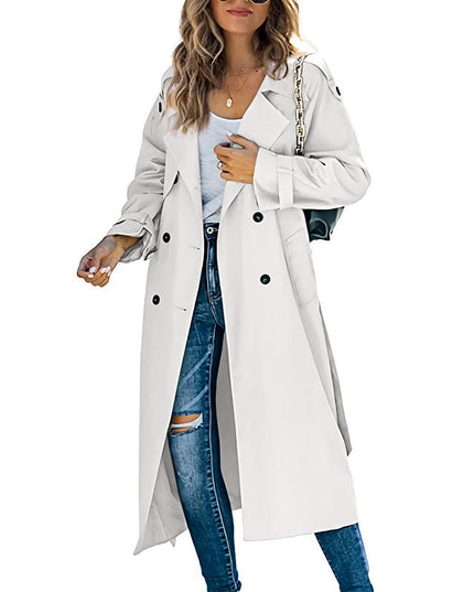 Women's Long Broad Lapel Double Breasted Trench Coat