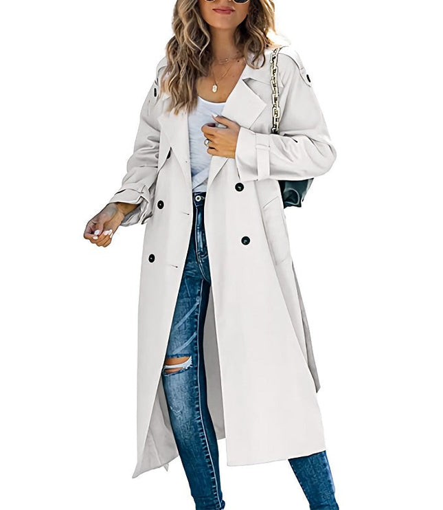 Women's Long Broad Lapel Double Breasted Trench Coat