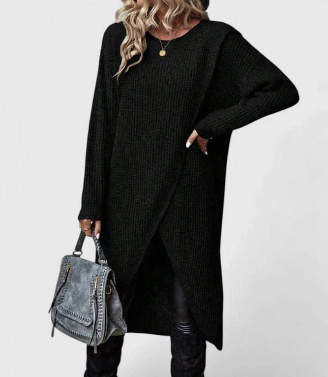 Women's Long-Sleeve Asymmetric Hem Knit Sweater Dress