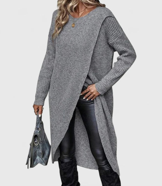 Women's Long-Sleeve Asymmetric Hem Knit Sweater Dress