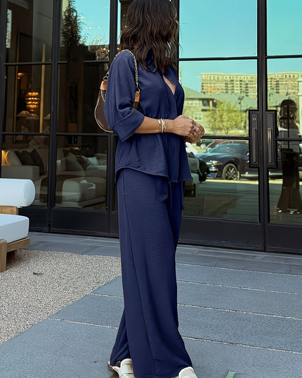 Women's Long-Sleeve Top and Wide-Leg Pants Set