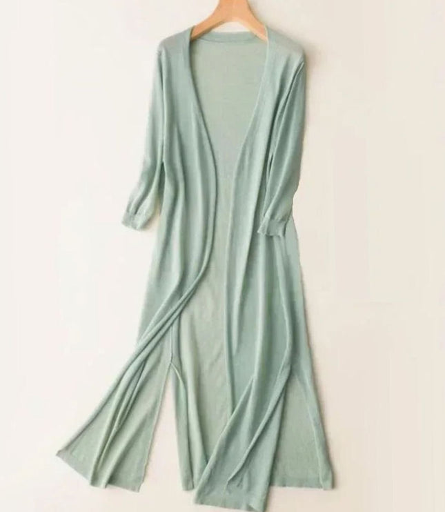 Women's Longline Coatigan with Open Front and Side Slits