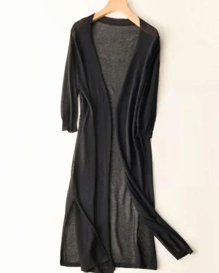 Women's Longline Coatigan with Open Front and Side Slits