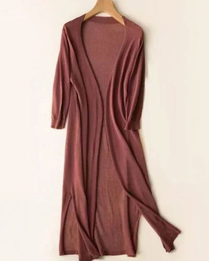 Women's Longline Coatigan with Open Front and Side Slits
