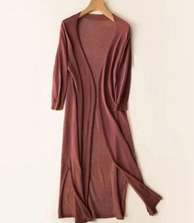 Women's Longline Coatigan with Open Front and Side Slits
