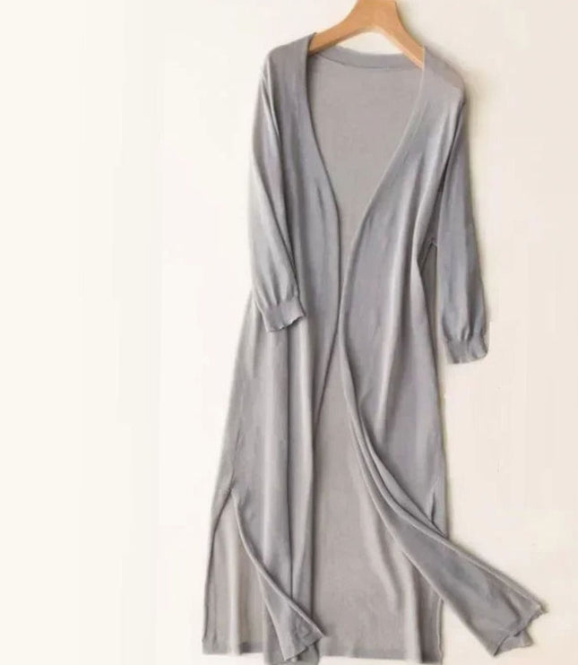 Women's Longline Coatigan with Open Front and Side Slits