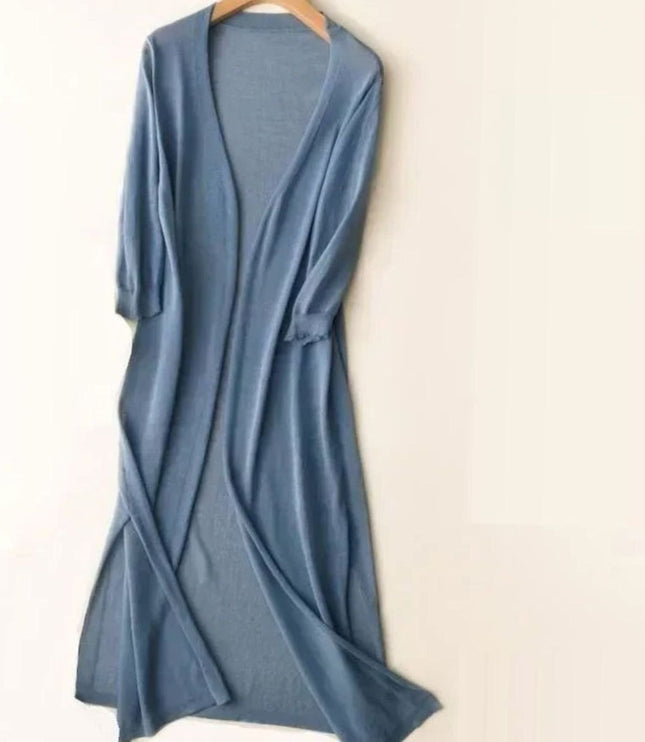 Women's Longline Coatigan with Open Front and Side Slits