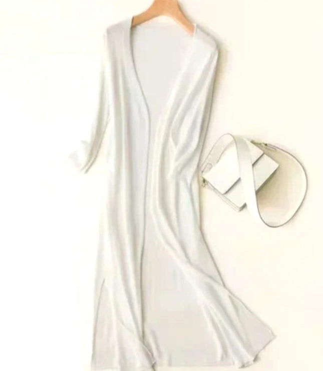 Women's Longline Coatigan with Open Front and Side Slits