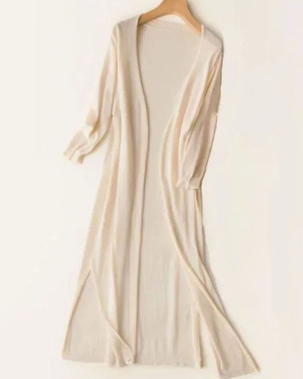 Women's Longline Coatigan with Open Front and Side Slits