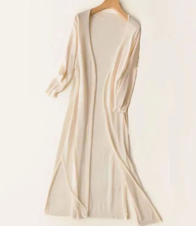 Women's Longline Coatigan with Open Front and Side Slits