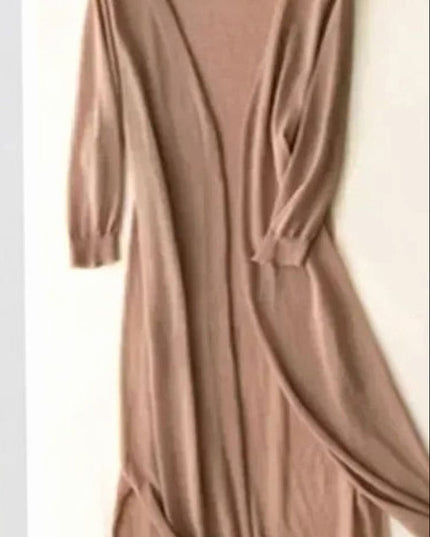 Women's Longline Coatigan with Open Front and Side Slits