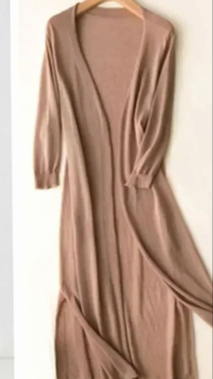Women's Longline Coatigan with Open Front and Side Slits