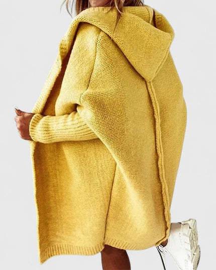 Women's Oversized Hooded Open-Front Knit Cardigan - Yellow
