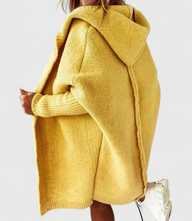 Women's Oversized Hooded Open-Front Knit Cardigan - Yellow