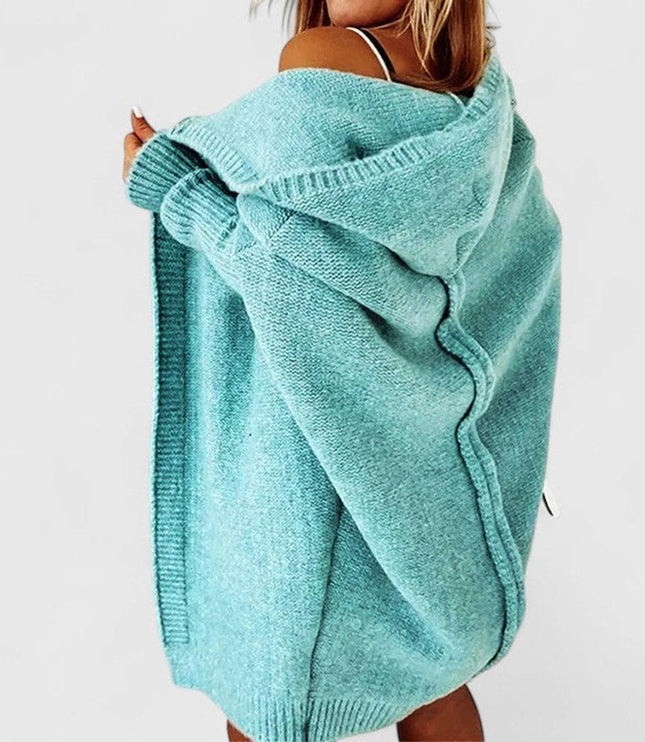 Women's Oversized Hooded Open-Front Knit Cardigan - Blue