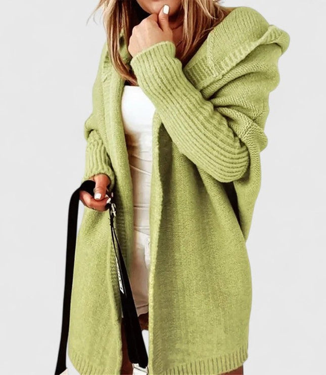 Women's Oversized Hooded Open-Front Knit Cardigan - Green