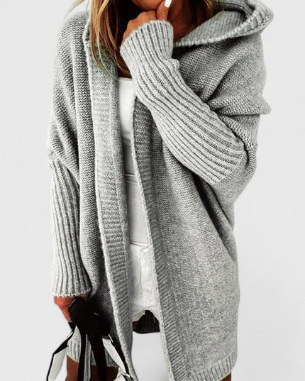 Women's Oversized Hooded Open-Front Knit Cardigan - Gray