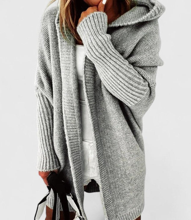 Women's Oversized Hooded Open-Front Knit Cardigan - Gray
